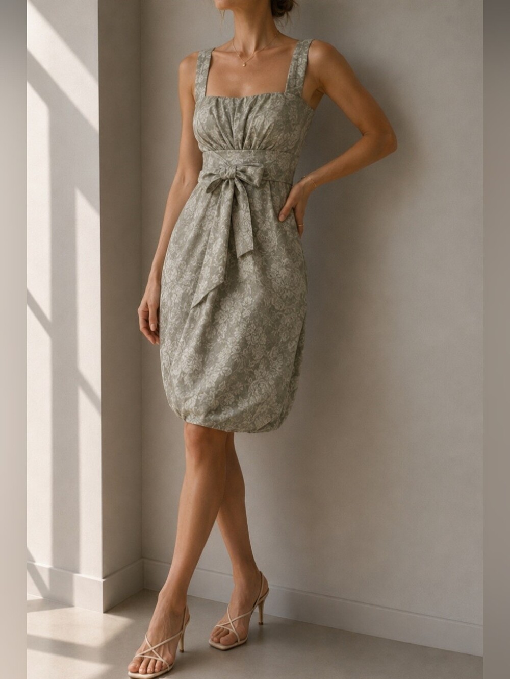 Stella McCartney Olive Lace Midi Dress with Waist Tie
